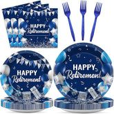 96Pcs Retirement Party Plates Napkins Blue Silver Tableware Set for Men Women