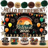 Retirement Party Decorations Vintage 2026 Banner Backdrop Swirls Centerpiece Cake Set