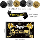 20Pcs Happy Retirement Party Decorations Black Gold Banner Balloons Centerpiece Set