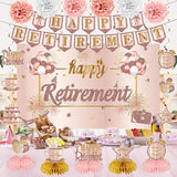 20Pcs Retirement Party Decorations for Women Pink Rose Gold Banner Balloons Centerpiece Set