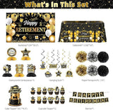 Retirement Party Decorations for Men Women Black Gold Banner Backdrop Balloons Centerpiece Set