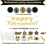 Happy Retirement Party Decorations Set Black Gold Banner Swirls Honeycomb Balls