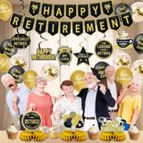 25Pcs Retirement Party Decorations for Men Women Black Gold Banner Balloons Centerpiece Set
