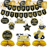 25Pcs Retirement Party Decorations for Men Women Black Gold Banner Balloons Centerpiece Set