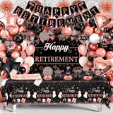 Retirement Party Decorations for Women 109Pcs Rose Gold Black Banner Balloons Swirl Set