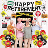 Retirement Decorations for Men Women Caution Banner Balloons Swirls Legend Retired Set