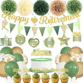 Retirement Party Decorations for Men and Women Green Happy Retirement Banner Balloons Pompoms