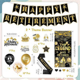 Happy Retirement Party Decorations 33pcs Gold Black Banners Balloons Cake Toppers Sash Confetti