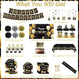 Retirement Party Decorations Black Gold Napkins Plates Banner Backdrop Honeycomb Centerpiece