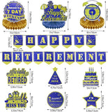 16Pcs Blue Gold Retirement Party Decorations Kit Banner Swirls Table Decor