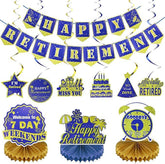 16Pcs Blue Gold Retirement Party Decorations Kit Banner Swirls Table Decor