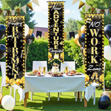 3Pcs Black Gold Retirement Porch Door Banner Happy Retirement Sign
