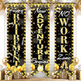 3Pcs Black Gold Retirement Porch Door Banner Happy Retirement Sign