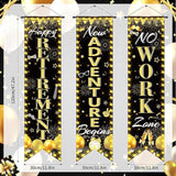 3Pcs Black Gold Retirement Porch Door Banner Happy Retirement Sign