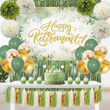 Sage Green Retirement Party Decorations Banner Balloons Foil Curtains Pom Poms