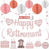 Rose Gold Retirement Party Decorations 21Pcs Banner Honeycomb Balls Swirls Garland