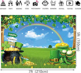 St Patricks Day Photography Backdrop Lucky Green Shamrock Gold Coins Rainbow 82x59 Inch