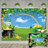 St Patricks Day Photography Backdrop Lucky Green Shamrock Gold Coins Rainbow 82x59 Inch