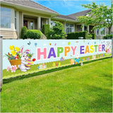 Happy Easter Banner Large Outdoor Bunny Egg Butterfly Flower Garden Party Decor
