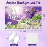 He Is Risen Easter Banner: Cross, Lamb, Sunrise Religious Decor (6 x 3.6 FT)