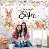 Happy Easter Wildflower Bunny Backdrop Banner – Spring Party Decor