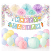 Happy Easter Decorations Set: Banner, Garland, Paper Fans, Lanterns, Balloons – Spring Party Supplies