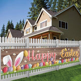 Happy Easter Banner for Fence Bunny Egg Spring Home Classroom Office Party Decor Supplies