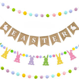 Easter Burlap Banner with Felt Bunny Pom Pom Garland Decorations