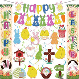 Happy Easter Banner and Swirls Set: Bunny, Egg Decorations for Spring Party