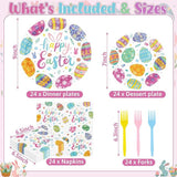 Easter Egg Plates and Napkins Set for 24 Guests, Disposable Party Tableware