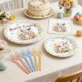 Easter Bunny Plates, Napkins, Forks Set: Spring Party Tableware for 24