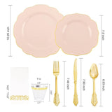 Pink Disposable Party Tableware Set 175 PCS Plates Cups Napkins Gold Cutlery Supplies