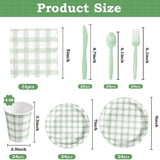 Sage Green Gingham Disposable Party Tableware Set for 24 Guests