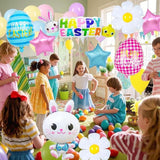 Happy Easter Bunny Balloons Set Colorful Egg Daisy Foil Party Decor Supplies
