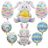Easter Balloons Set of 8 Bunny Egg Mylar Happy Easter Party Decor Supplies