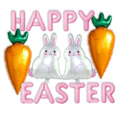 Pink Easter Balloons Set of 15 Bunny Rabbit Carrot Foil Party Decor Supplies