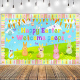 Happy Easter Party Backdrop Banner 70 x 43 Inch Colorful Bunny Wall Decor