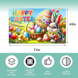 Happy Easter Photo Backdrop 71 x 43 Inch Bunny Egg Flower Party Decor Supplies