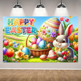 Happy Easter Photo Backdrop 71 x 43 Inch Bunny Egg Flower Party Decor Supplies