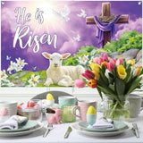 He Is Risen Easter Banner: Cross, Lamb, Sunrise Religious Decor (6 x 3.6 FT)