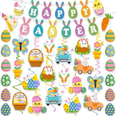 Happy Easter Banner Garland Party Decor Set: Bunnies, Eggs, Swirls