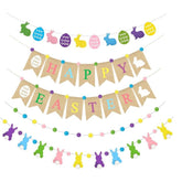 Burlap Easter Banner Garland with Felt Bunnies and Pom Poms