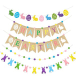 Burlap Easter Banner Garland with Felt Bunnies and Pom Poms
