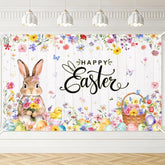 Happy Easter Wildflower Bunny Backdrop Banner – Spring Party Decor