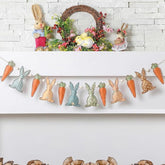 Handmade Felt Bunny Carrot Garland: Rustic Farmhouse Easter Spring Decoration