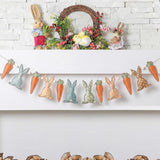 Handmade Felt Bunny Carrot Garland: Rustic Farmhouse Easter Spring Decoration
