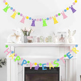 Wool Felt Easter Bunny Garland: Pastel Spring Banner for Party Decor