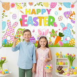 Happy Easter Backdrop Banner: Rustic Bunny Wooden Photo Booth Party Decor