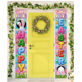 Happy Easter Porch Sign Bunny Welcome Banner Spring Door Hanging Party Decor Supplies