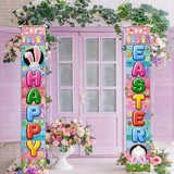 Happy Easter Porch Sign Bunny Welcome Banner Spring Door Hanging Party Decor Supplies
